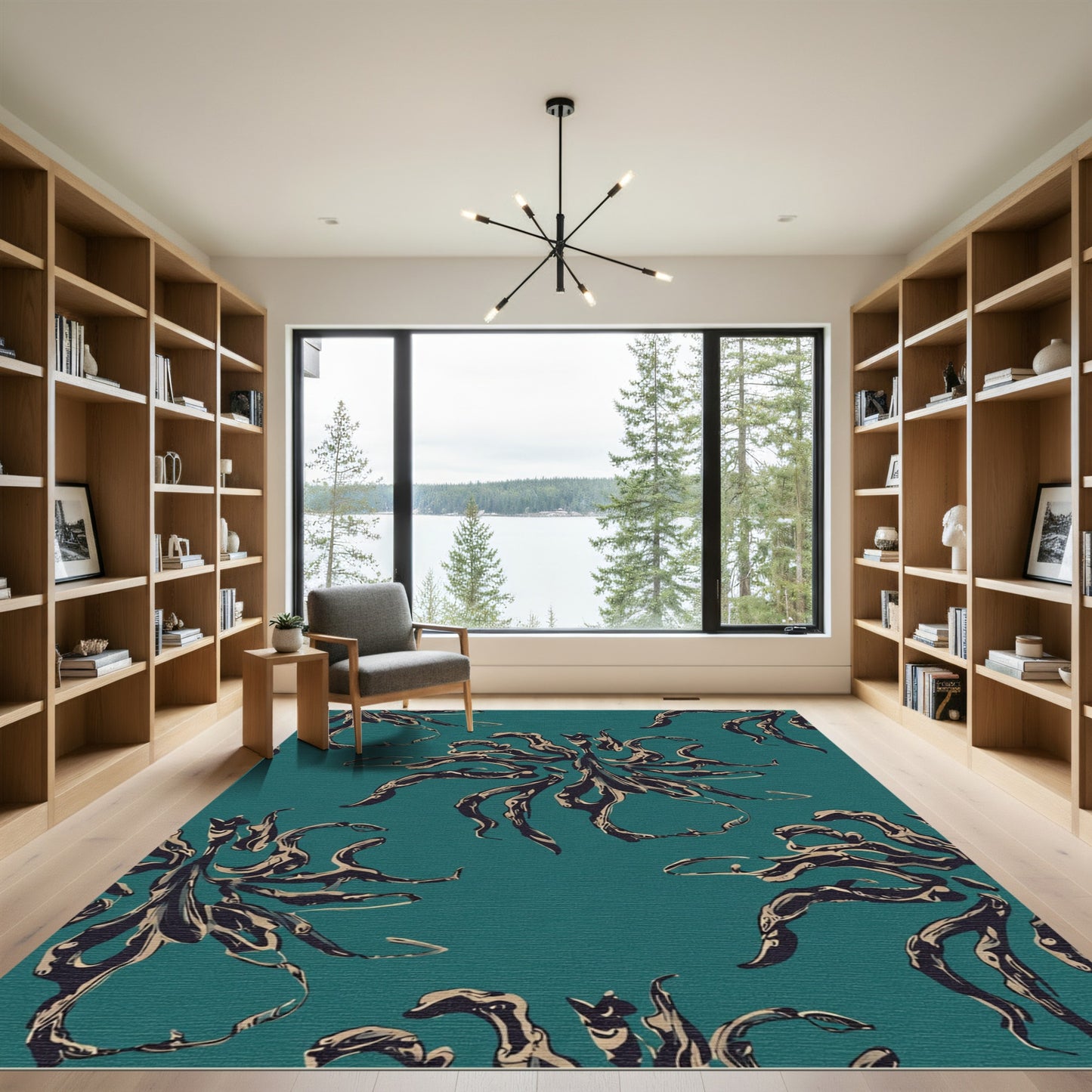 Teal Abstract Organic Swirl Rug