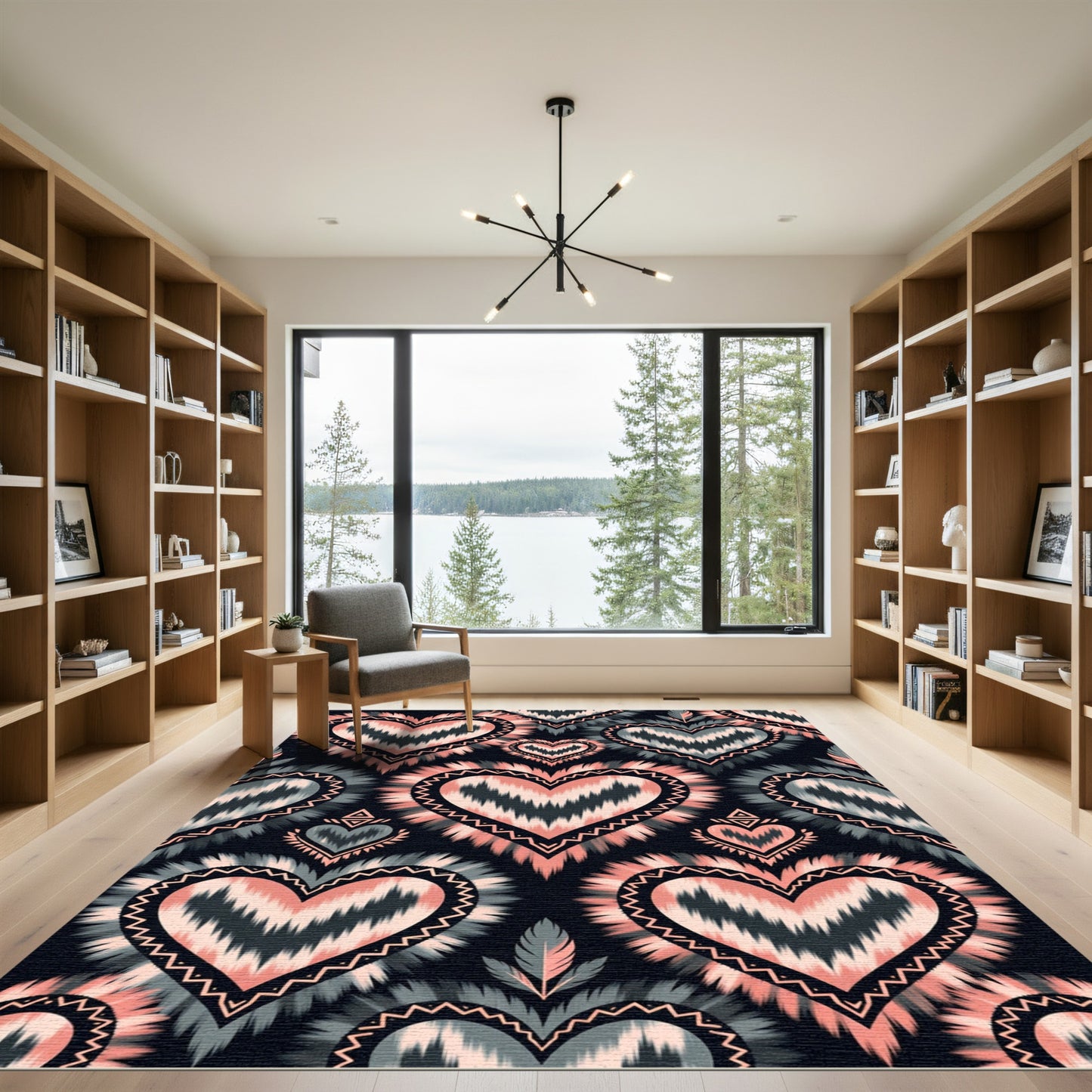 Ikat Heart Fusion Black Peach Rug