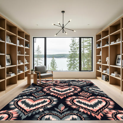 Ikat Heart Fusion Black Peach Rug