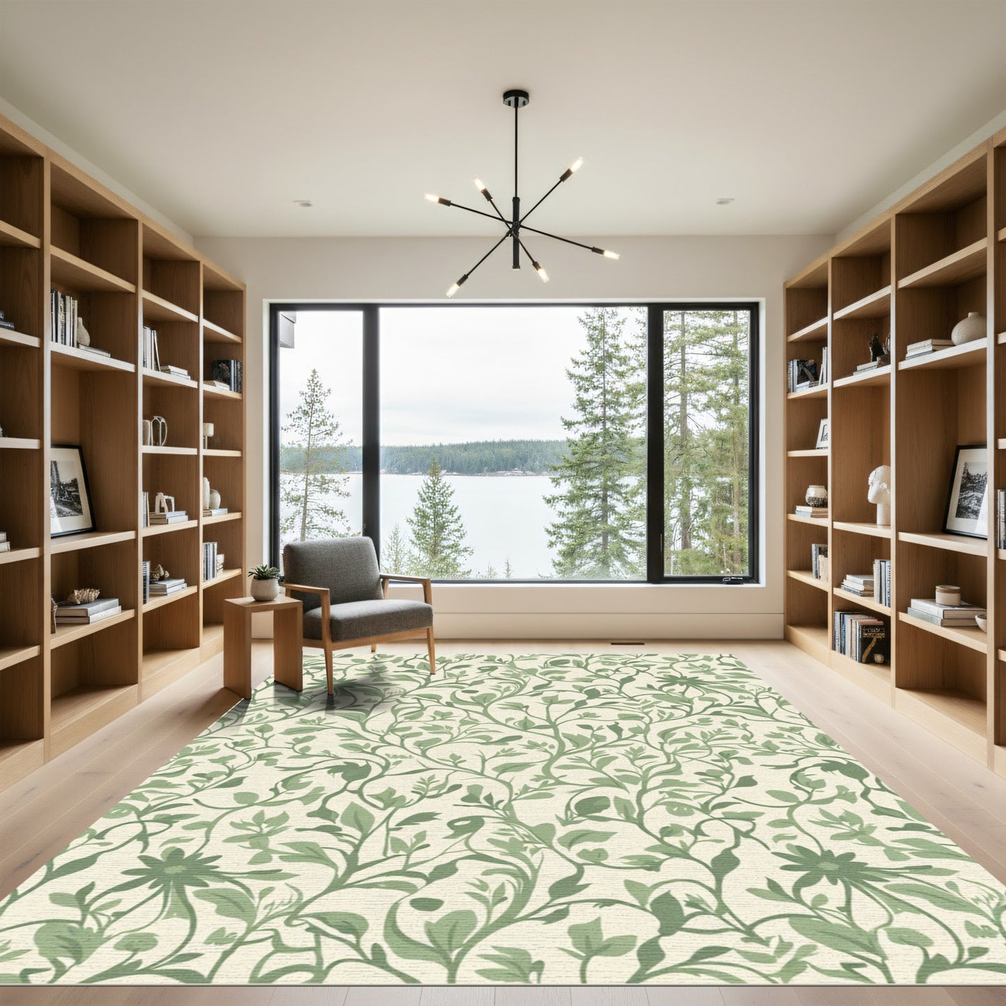Vintage Green Floral Botanical Vines Rug