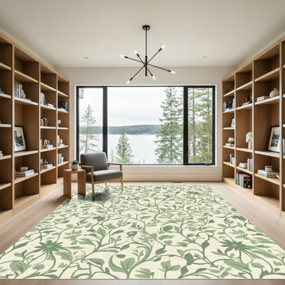 Vintage Green Floral Botanical Vines Rug