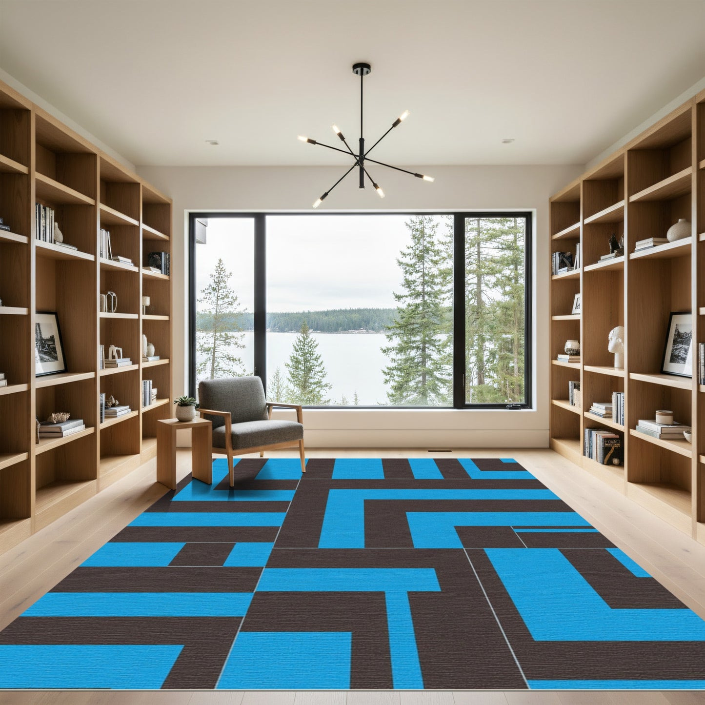 Bold Blue Geometric Labyrinth Rug