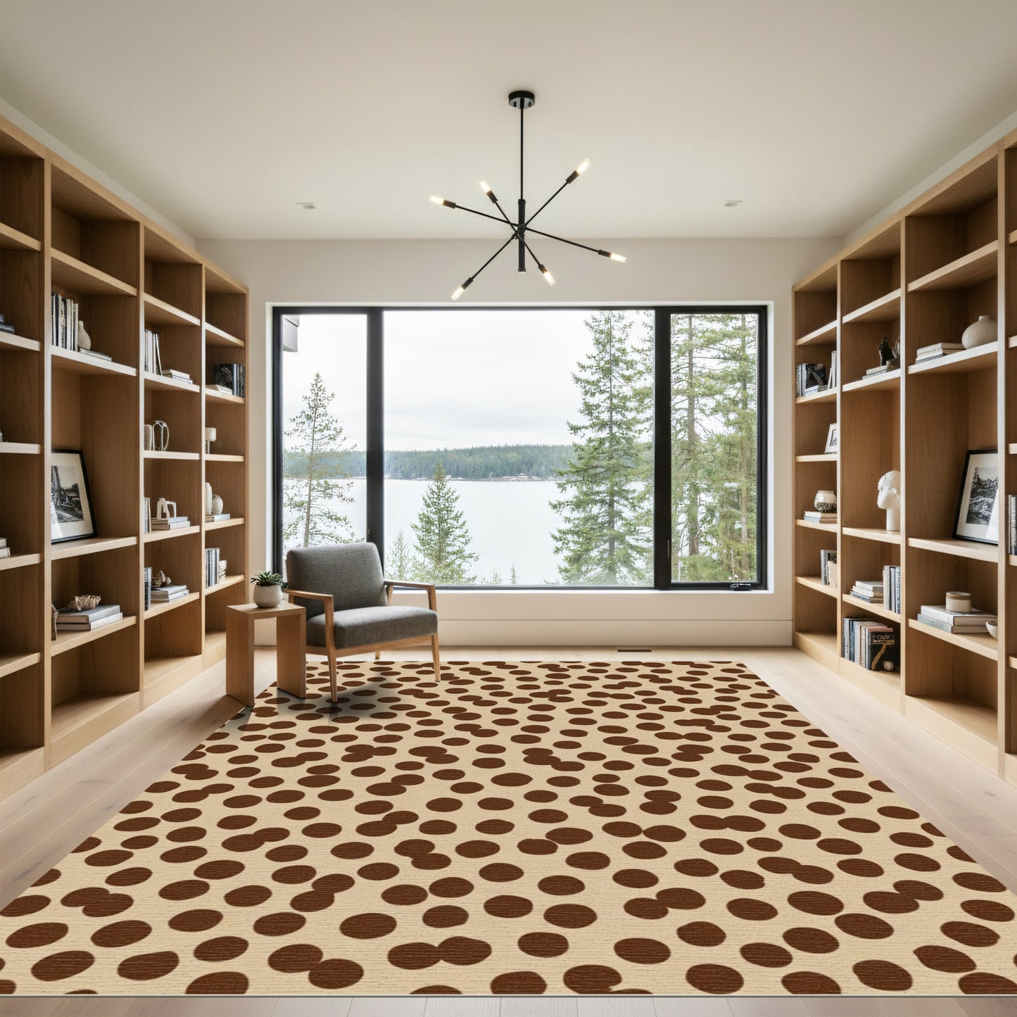 Brown Dispersed Circles Scattered Pattern Rug