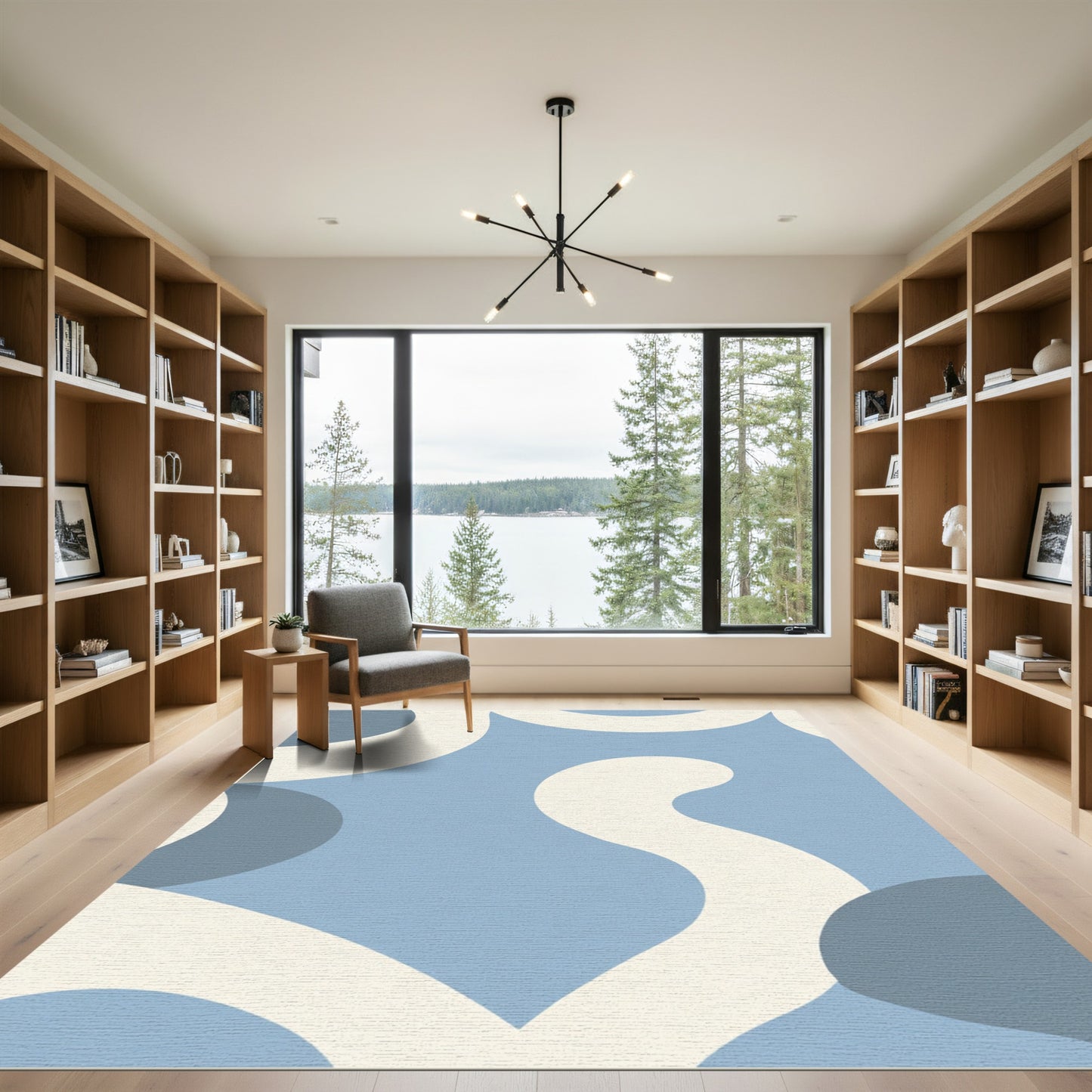 Soft Blue Cream Wavy Organic Shapes Rug