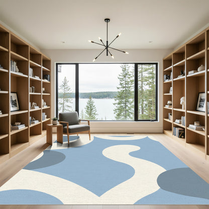 Soft Blue Cream Wavy Organic Shapes Rug
