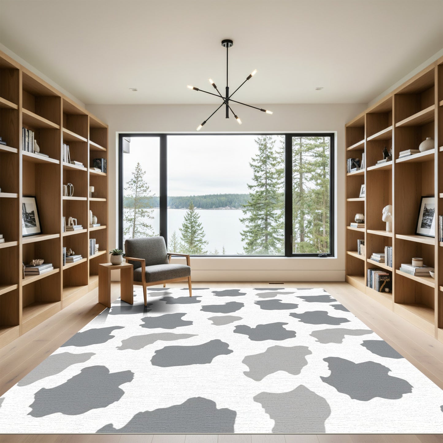 Monochromatic Abstract Cow Print Rug