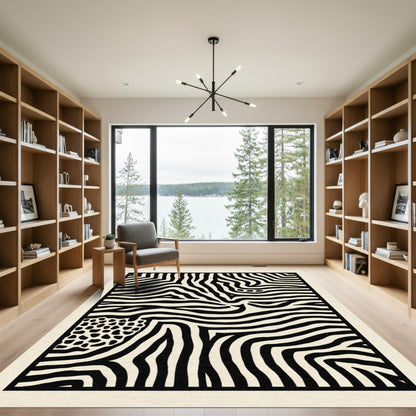 Dynamic Black White Zebra Curve Rug