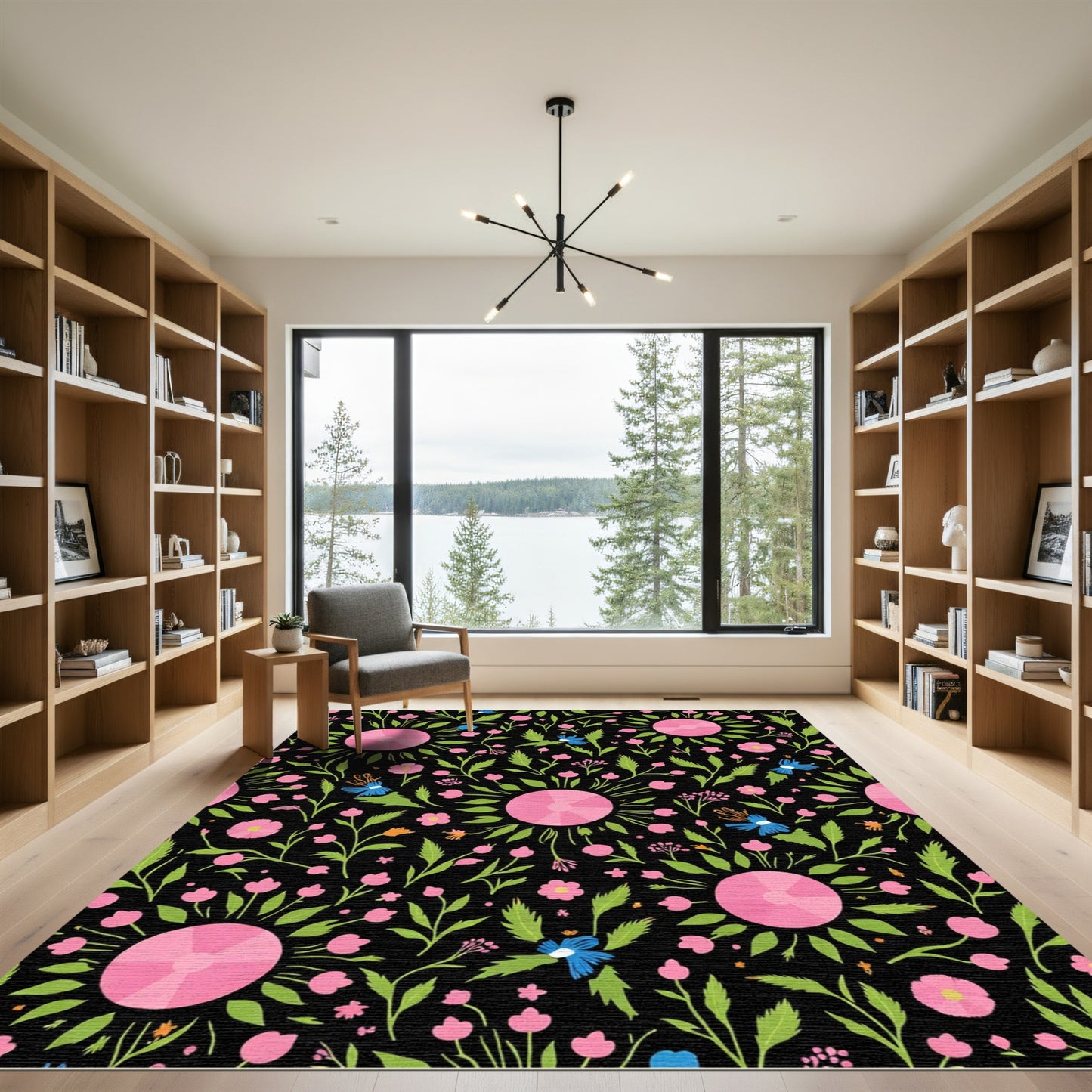 Pink Sunburst Floral Garden Rug