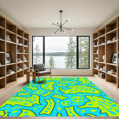Bright Lime And Teal Organic Shapes Rug