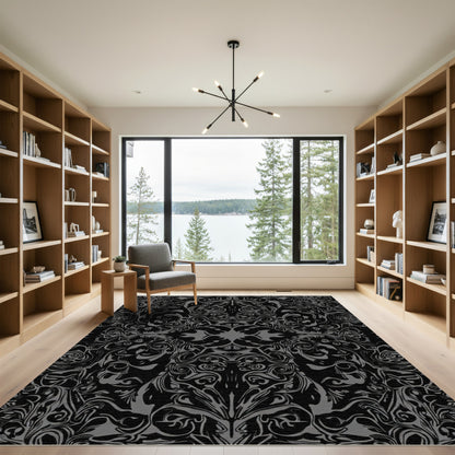 Dark Slate Gray Ornamental Swirl Rug