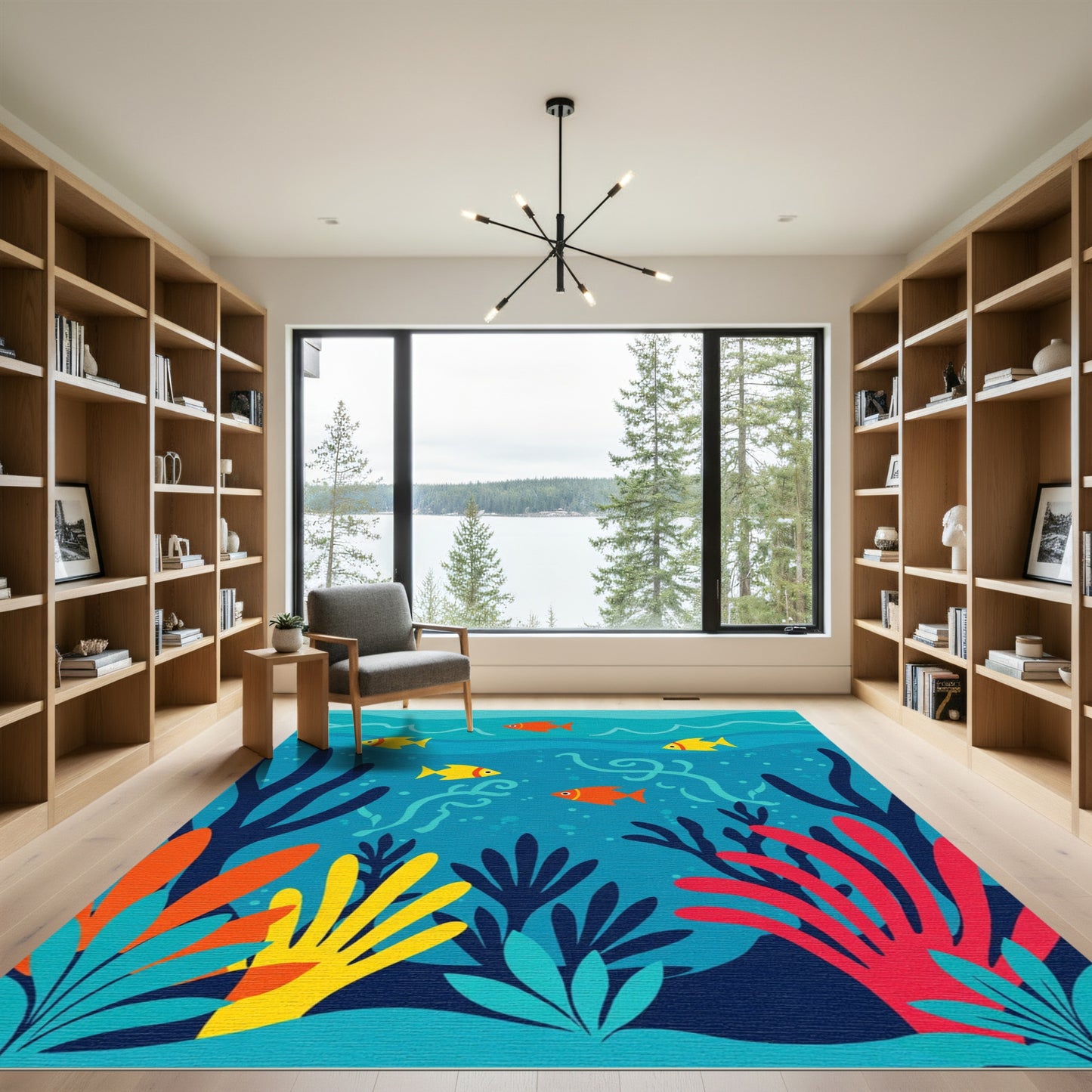 Bright Coral Reef Fish Undersea Swirls Rug
