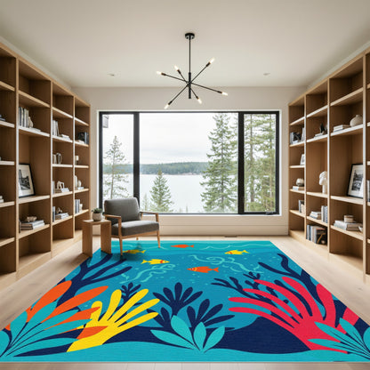 Bright Coral Reef Fish Undersea Swirls Rug
