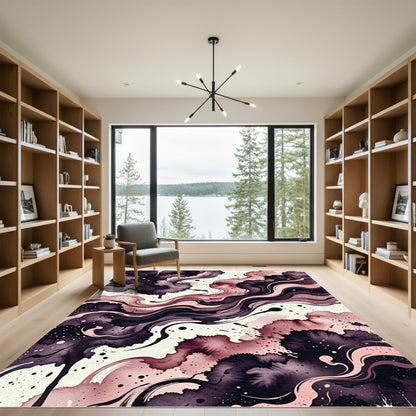 Dark Plum Pink Abstract Swirl Rug