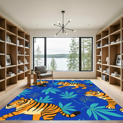 Vibrant Orange Tiger Jungle Panorama Rug