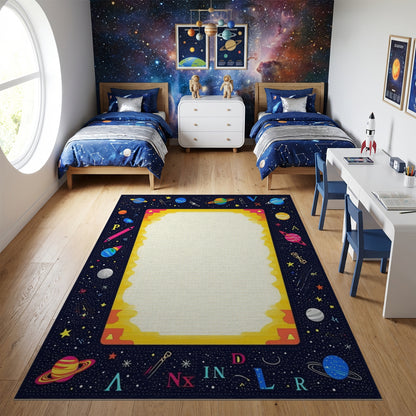 Vibrant Cosmic Alphabet Planets Stars Rug