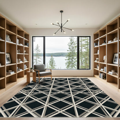 Modern Architectural Diagonal Grid Monochromatic Rug