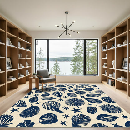 Navy Blue Leaf Star Scattered Rug