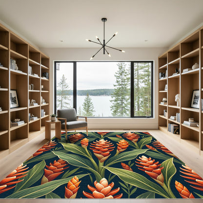Lush Tropical Orange Ginger Botanical Rug