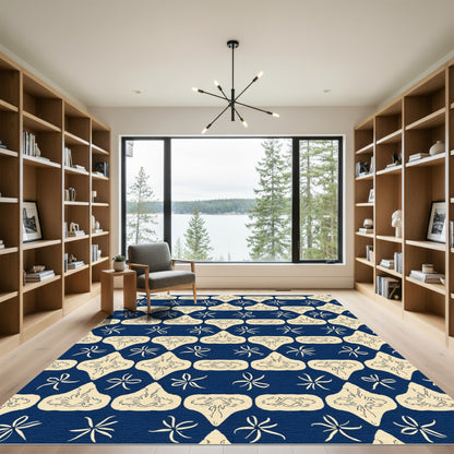 Navy Beige Starburst Medallion Rug