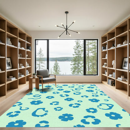 Aqua Blue Scattered Floral Charm Rug