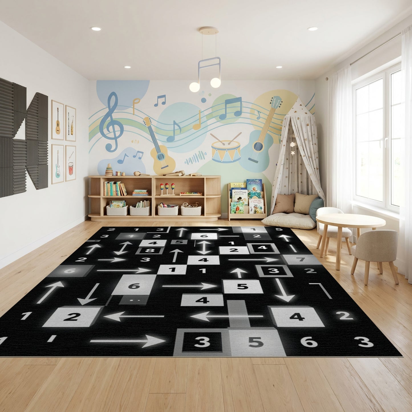 Black White Number Arrow Maze Rug