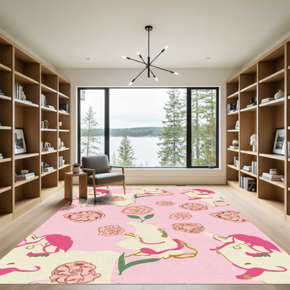 Whimsical Pink Floral Unicorn Meadow Rug