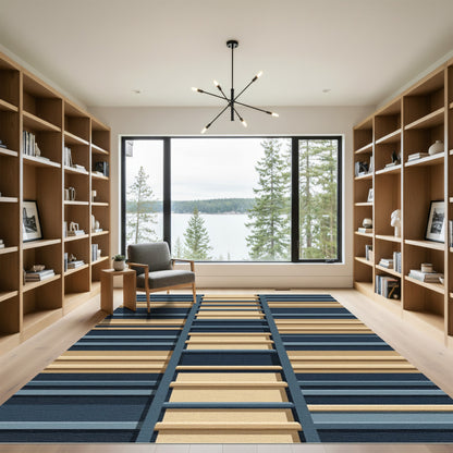 Navy Tan Linear Ladder Rug