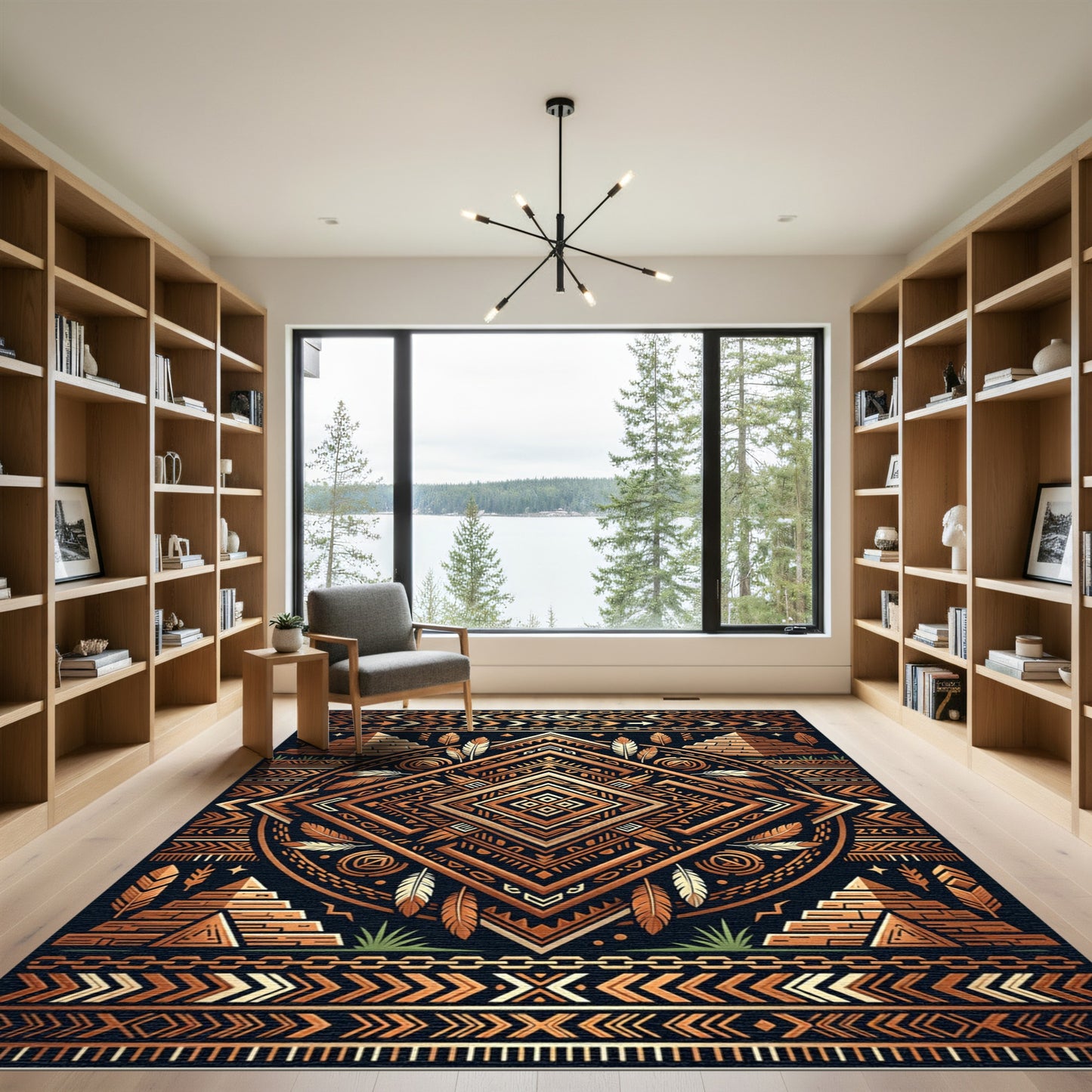 Bronze Aztec Pyramid Geometric Medallion Rug