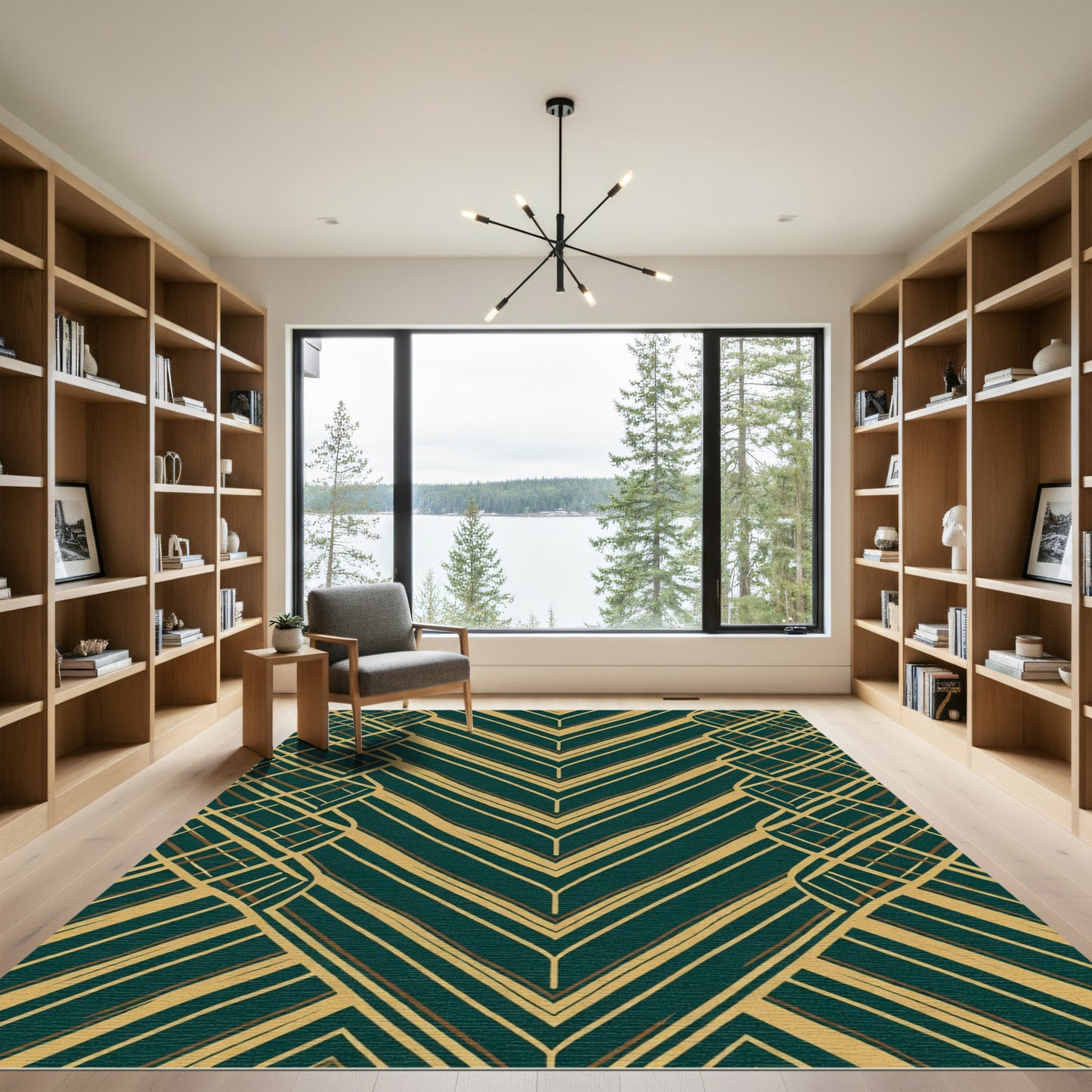Emerald Gold Chevron Caged Lattice Rug