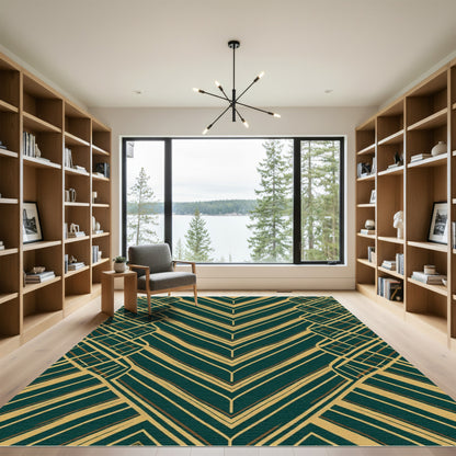 Emerald Gold Chevron Caged Lattice Rug