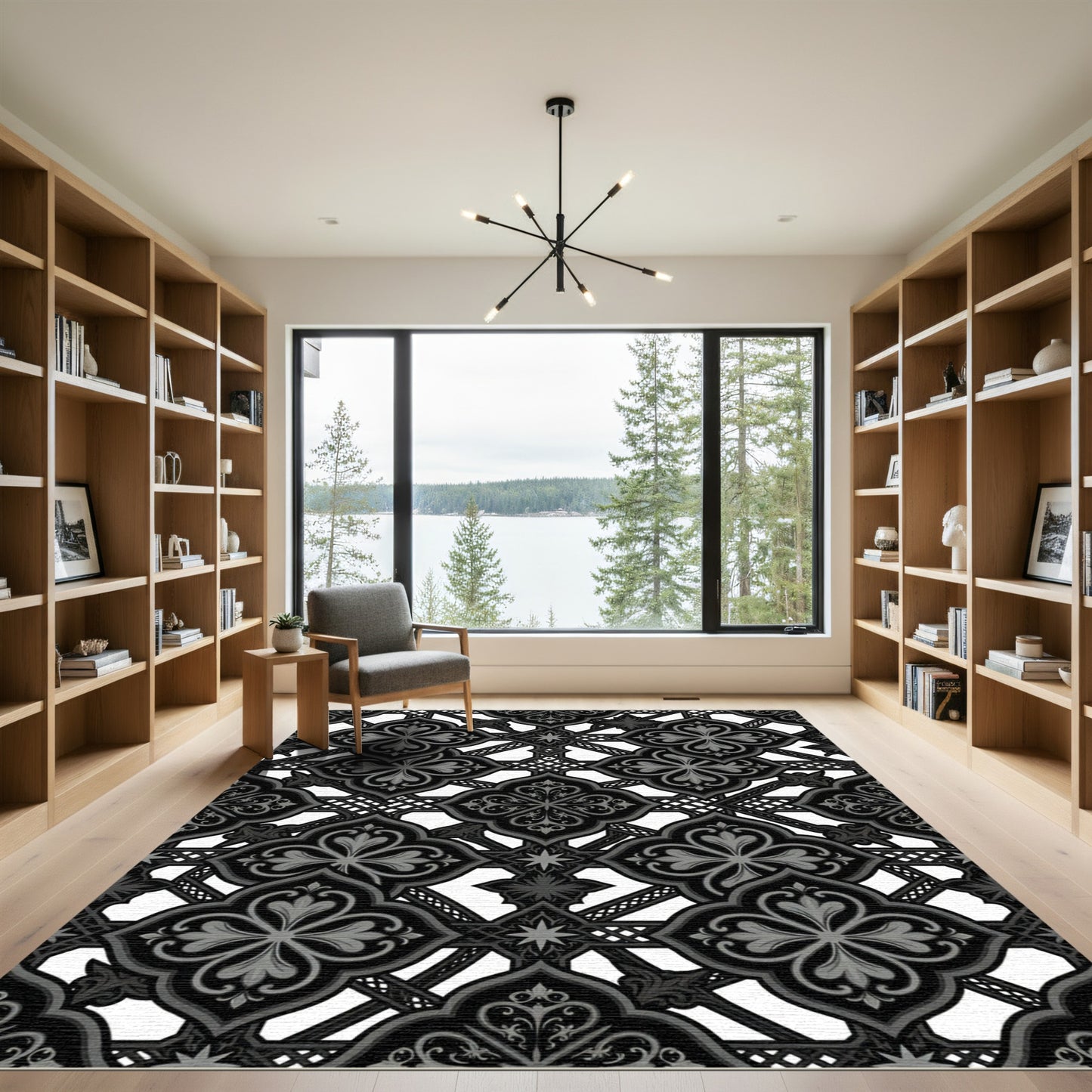 Ornate Black And Gray Arabesque Rug