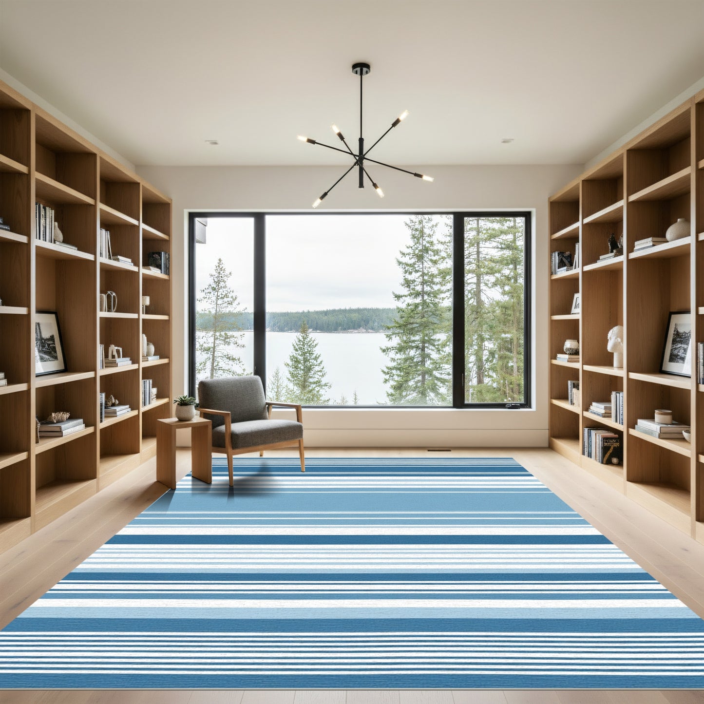 Coastal Blue Horizontal Stripe Rug