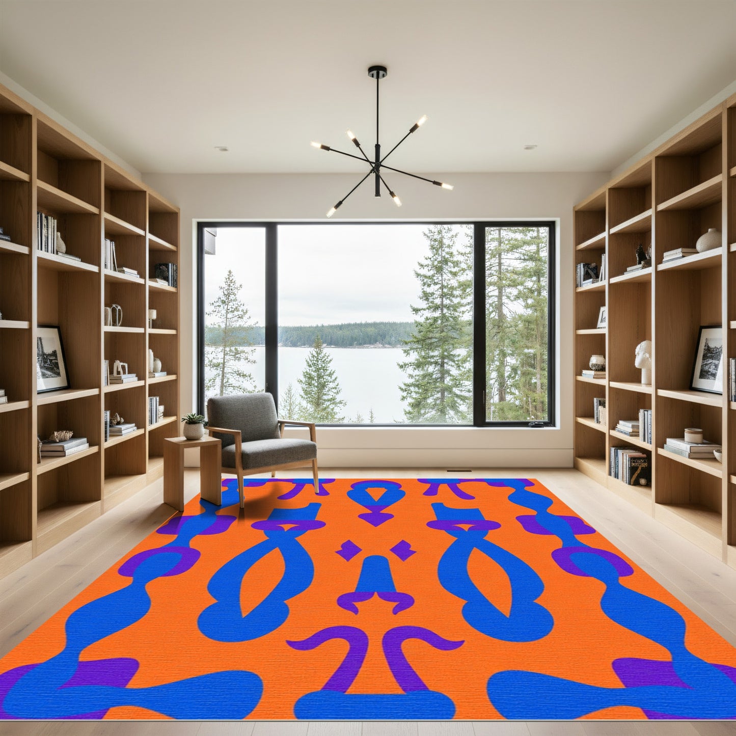 Vibrant Orange Blue Abstract Figures Rug