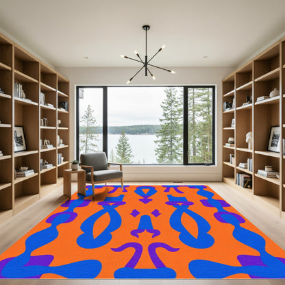 Vibrant Orange Blue Abstract Figures Rug