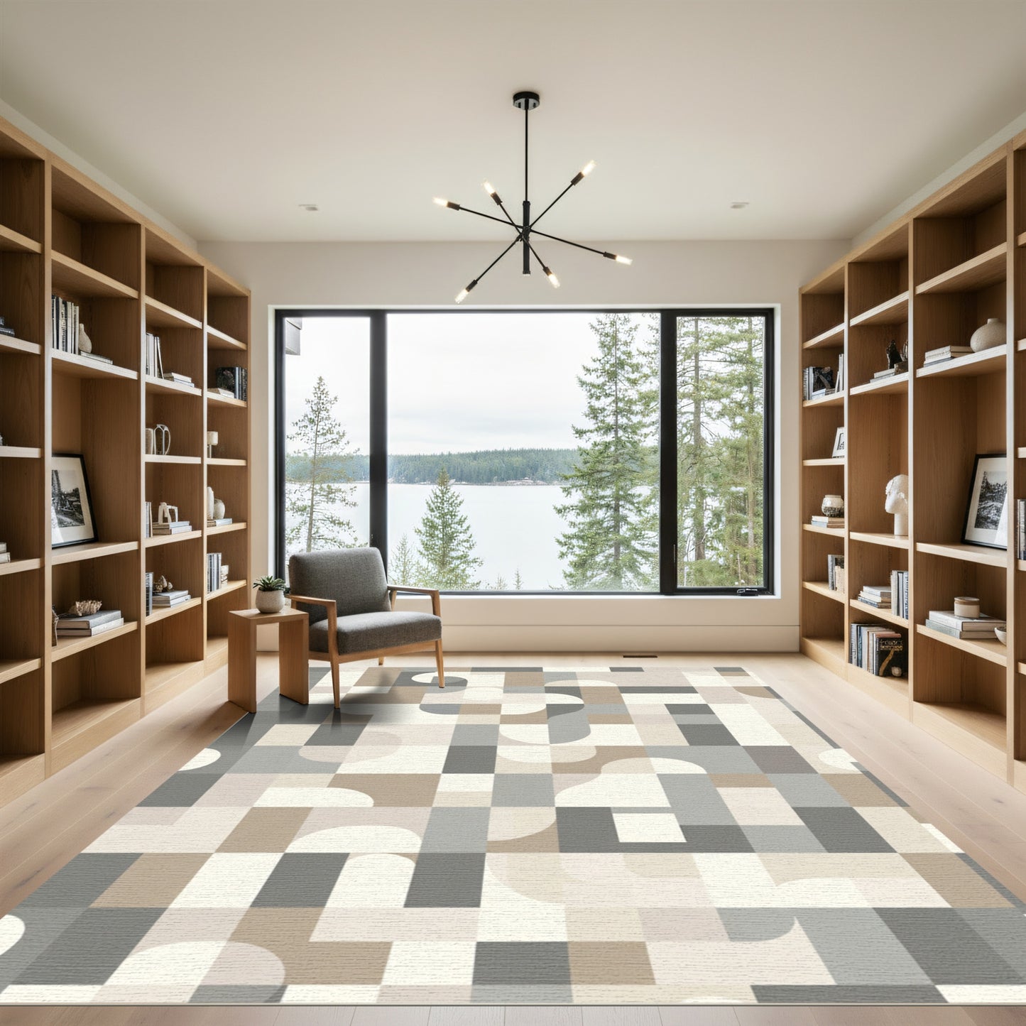 Cool Neutral Abstract Geometric Forms Rug