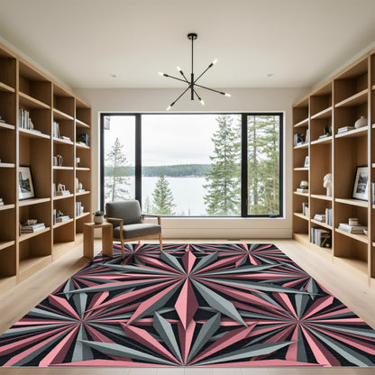 Geometric Pink and Gray Starburst Rug