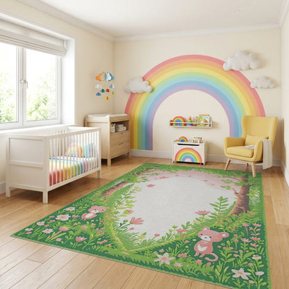 Whimsical Forest Teddy Bears Floral Rug