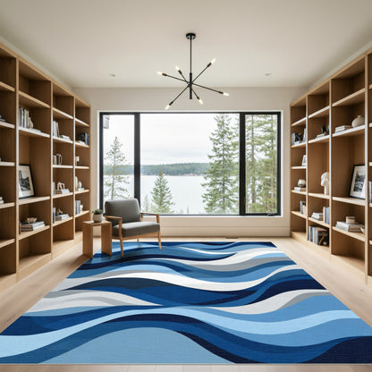Abstract Blue Gradient Wave Rug