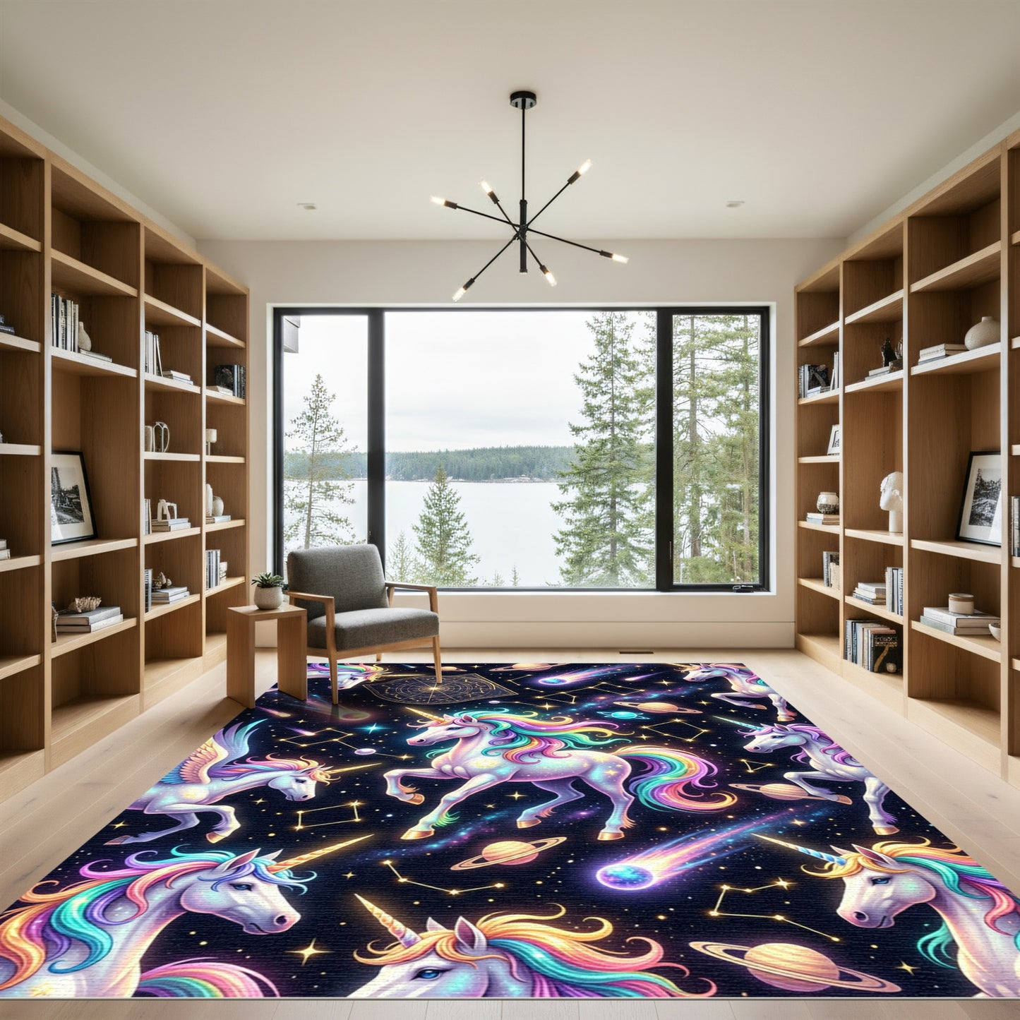 Magical Rainbow Unicorn Celestial Galaxy Space Rug