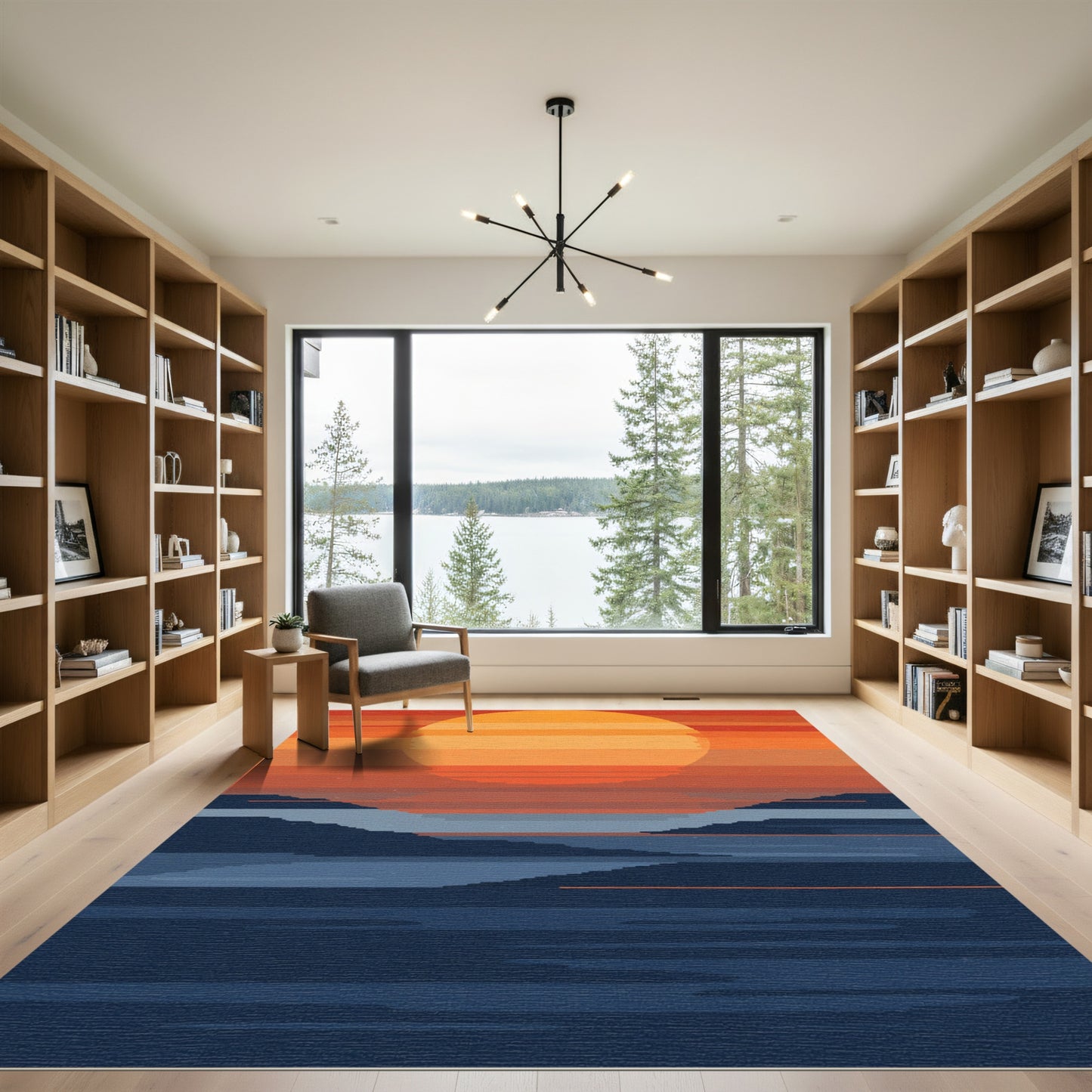Pixelated Sunset Over Water Rug