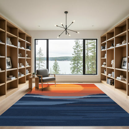 Pixelated Sunset Over Water Rug