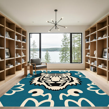 Bold Teal Cream Tiger Floral Rug