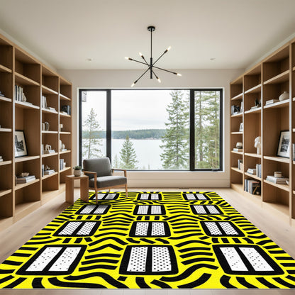 Bold Yellow Black Window Pattern Rug