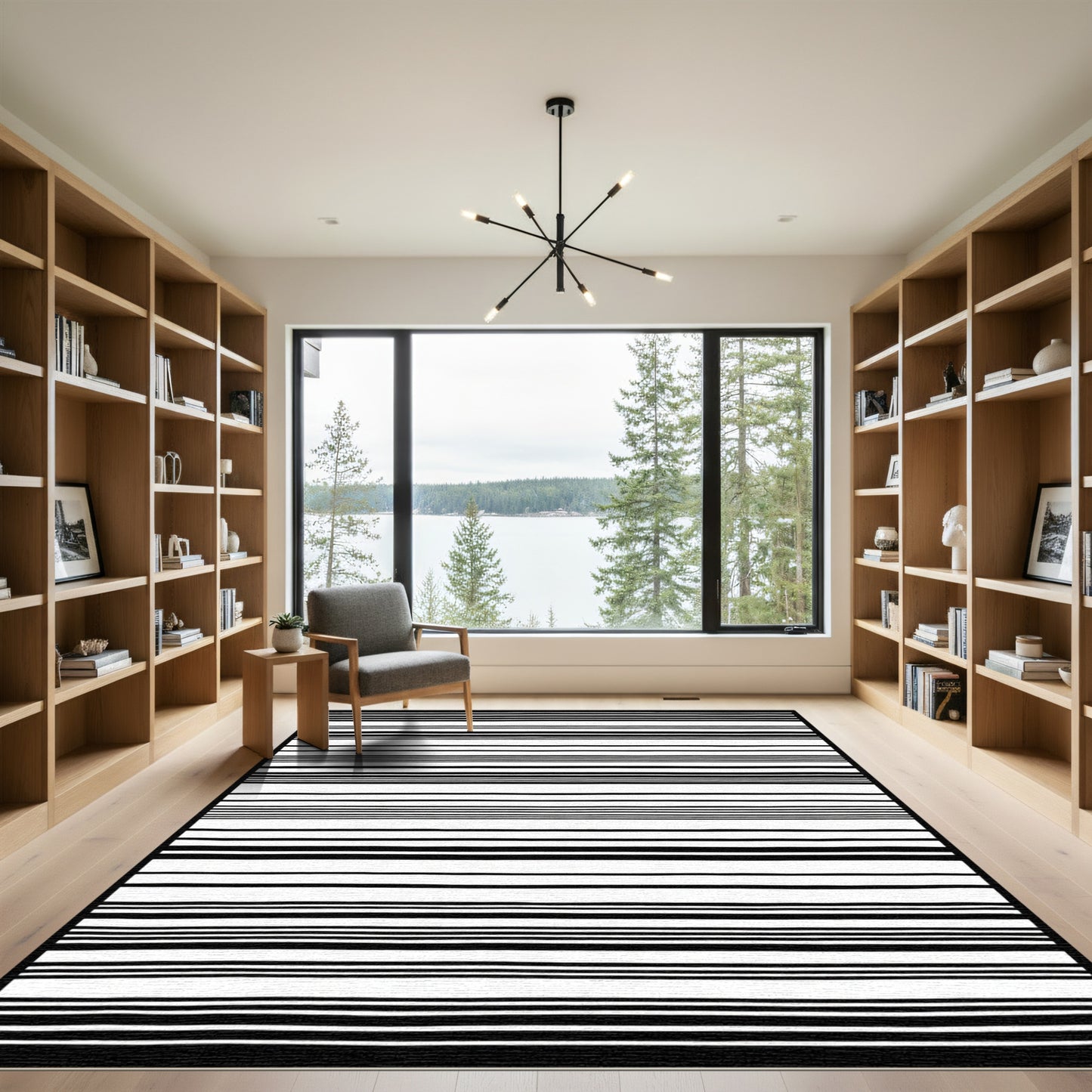 Bold Black White Stripe Horizontal Rug