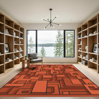 Orange Abstract Geometric Maze Rug