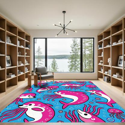 Pink Dolphin Jellyfish Aquatic Circus Rug
