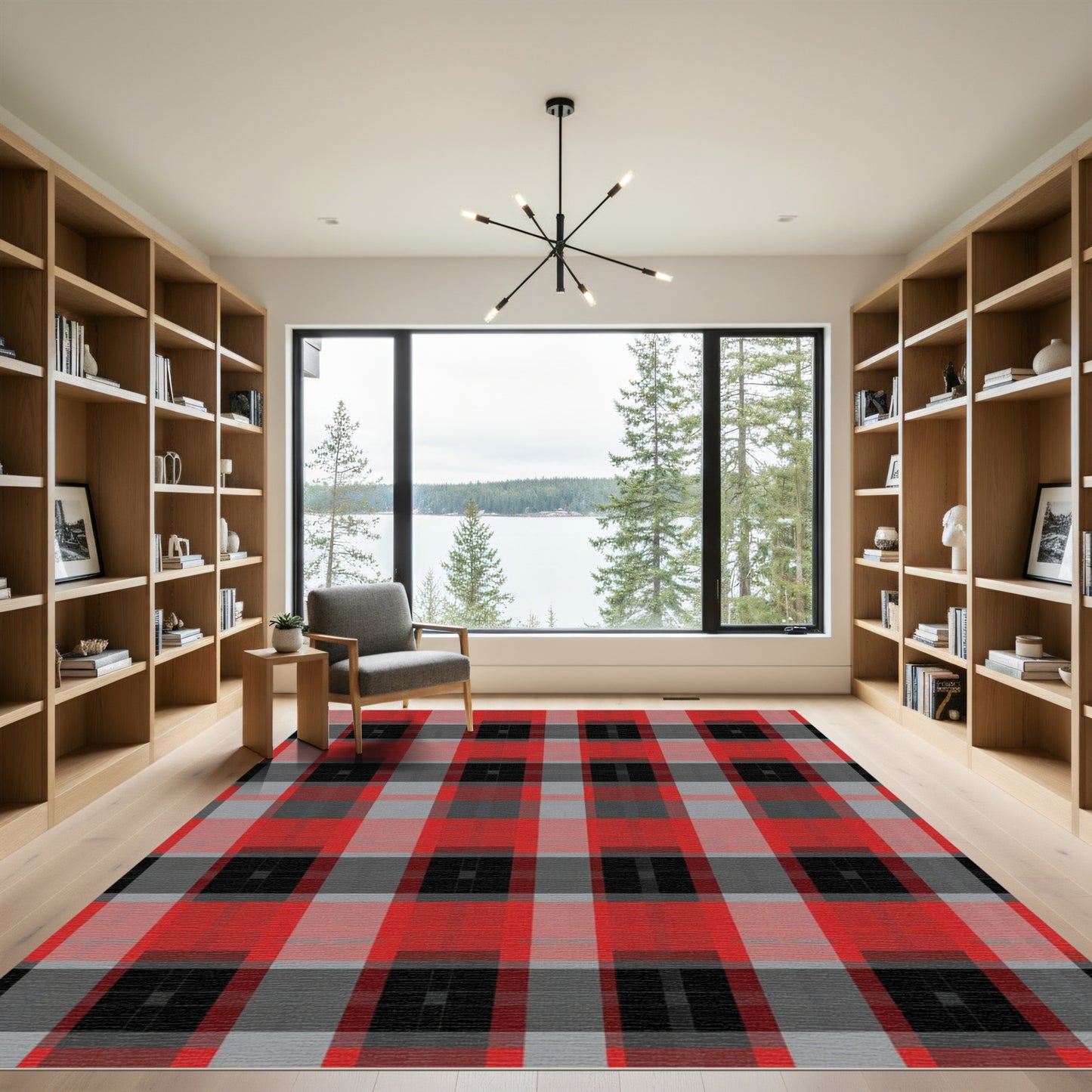 Bold Red Black Gray Plaid Checkered Rug