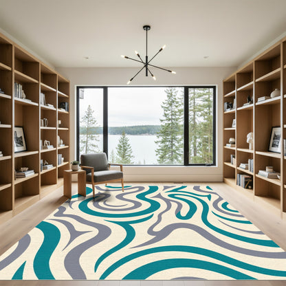 Teal Gray Flow Abstract Line Rug