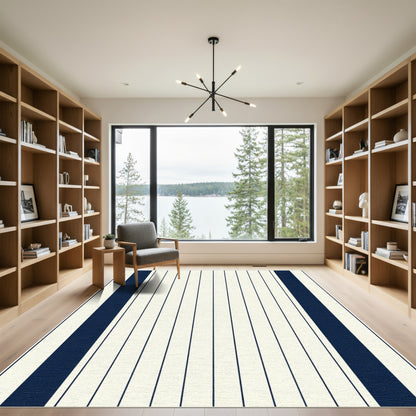 Deep Navy Cream Vertical Stripe Rug