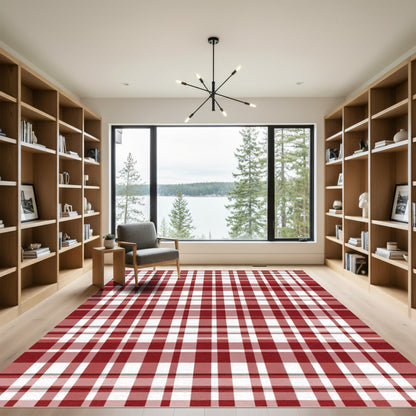 Classic Red White Plaid Rug